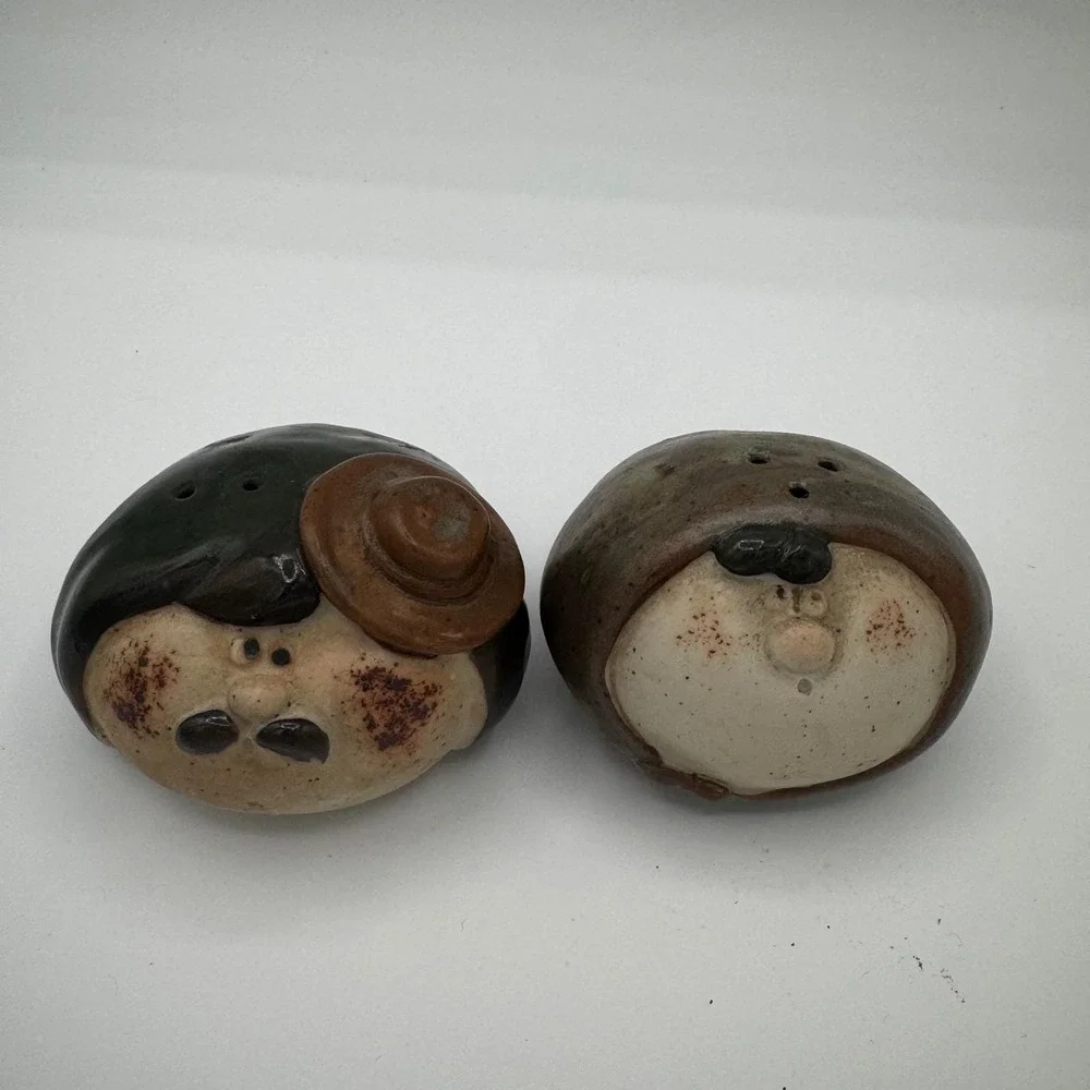 Vintage UCTCI Japan Studio Pottery Salt and Pepper Shakers Mustache Man Set